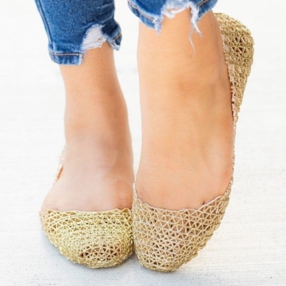 Gold Glitter Belle Jelly Ballerina Web Slip-On Flats - Picture 2 of 2